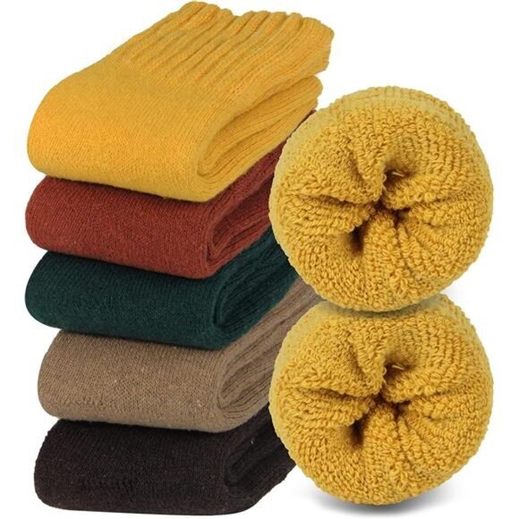 5 Pairs Multicolored Boot Sock for Women Winter Solid Thick Warm Cozy Crew Socks - Picture 2 of 5